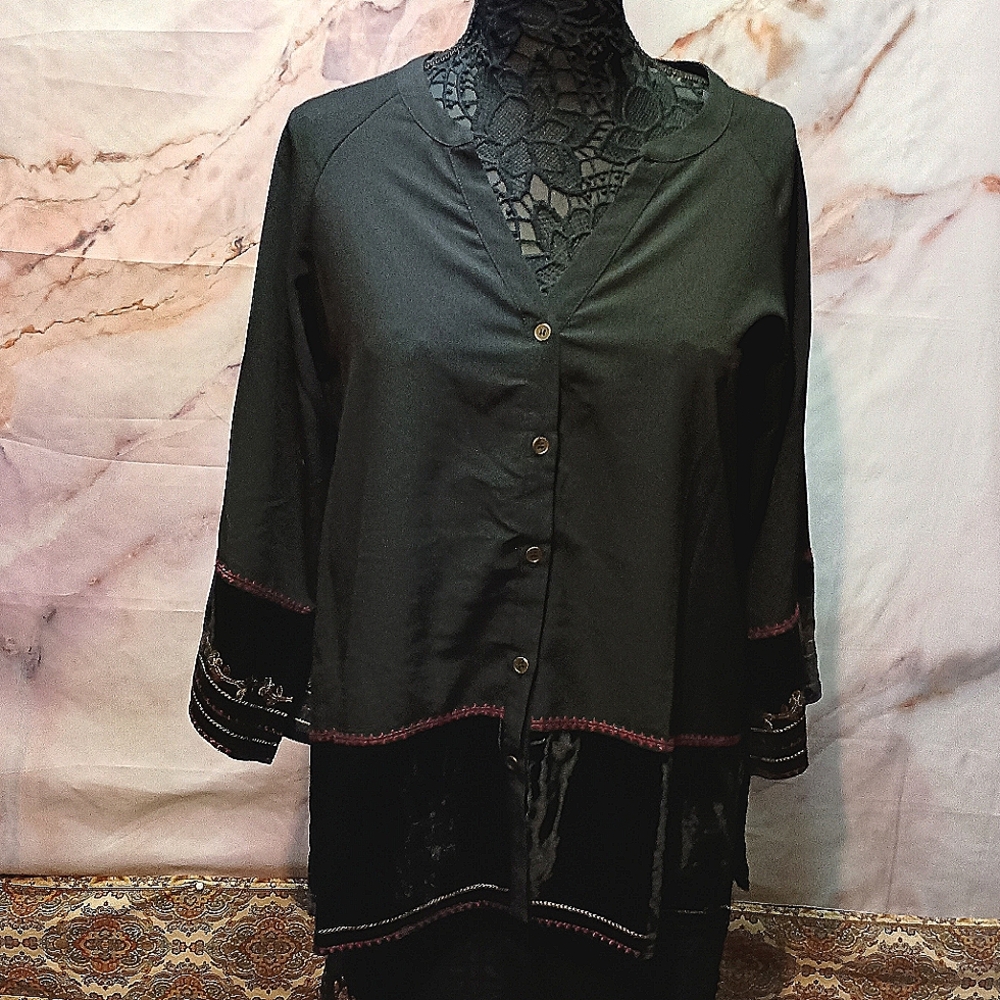 NWT Democracy Velvet Embroidered Button Up Blouse